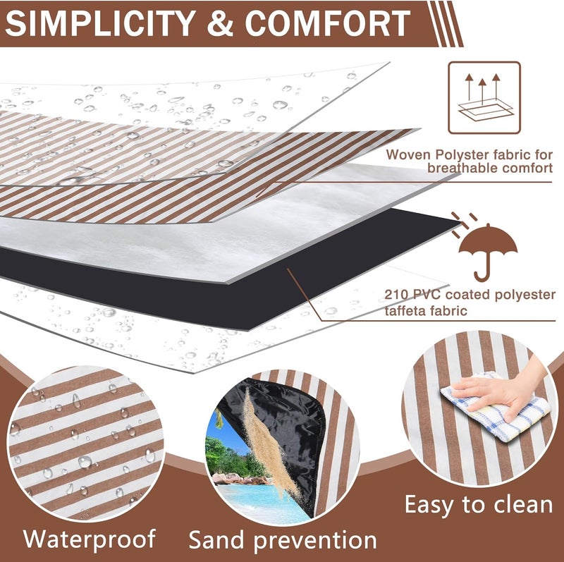 ALLBFENG Striped Picnic Blanket Waterproof & Sand Proof, 5-Layer Beach Blanket Portable with Carry Strap, Extra Large Foldable Picnic Rug Machine Washable for Camping Party,Wet Grass,Kids Playground - Image 4